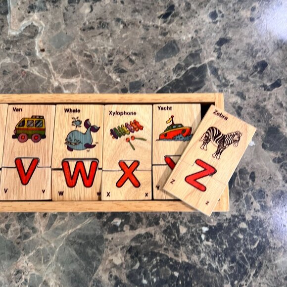 Wooden Alphabet Puzzle Pictures Storage Box Kids Educational Toy Melissa & Doug? - Picture 4 of 13